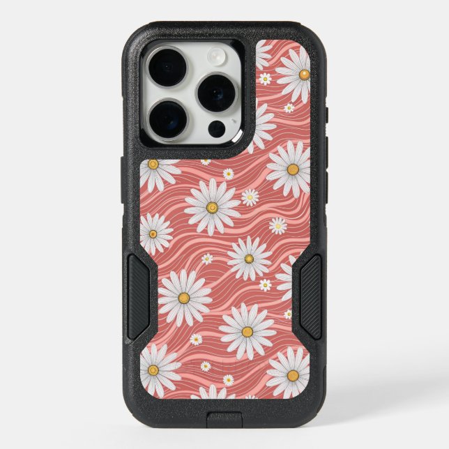 Wavy Pink Daisies iPhone 15 Pro Case (Back)