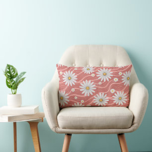 Wavy Pink Daisies Lumbar Pillow