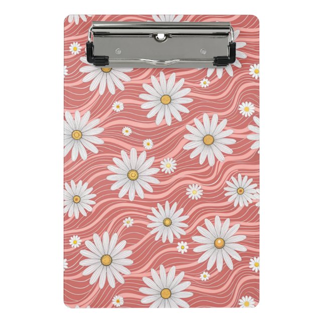 Wavy Pink Daisies Mini Clipboard (Front)