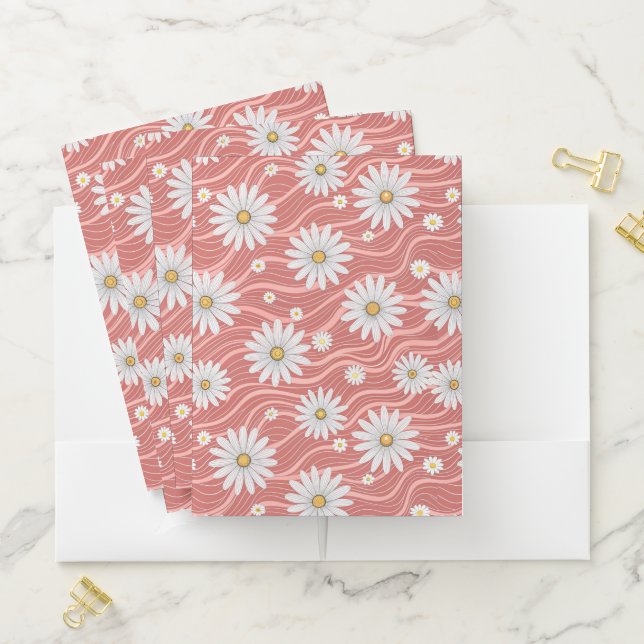 Wavy Pink Daisies Pocket Folder (In Situ)