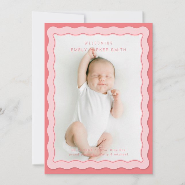 Wavy Pink Double Border Cute Design Announcement (Front)