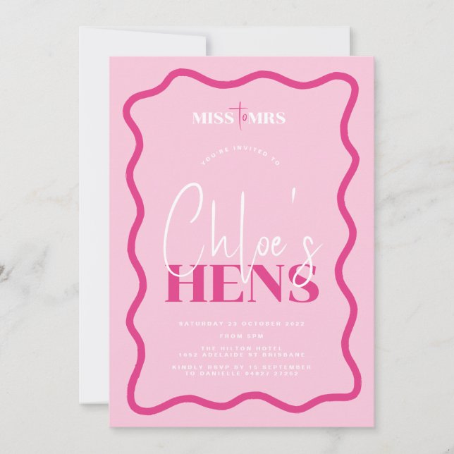 Wavy Pink Hens Party Invitation - Sonny (Front)