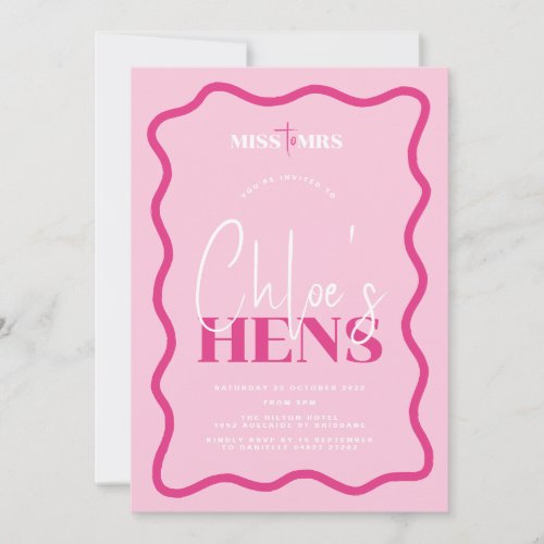 Wavy Pink Hens Party Invitation _ Sonny