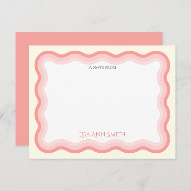 Wavy Pink Lines Girls Personalized Flat Note Card (Front/Back)