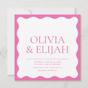 Wavy Pink Modern Typography Wedding Invitation
