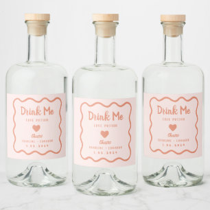 Wavy Pink Pastel Drink me Lovepotion Wedding Liquor Bottle Label