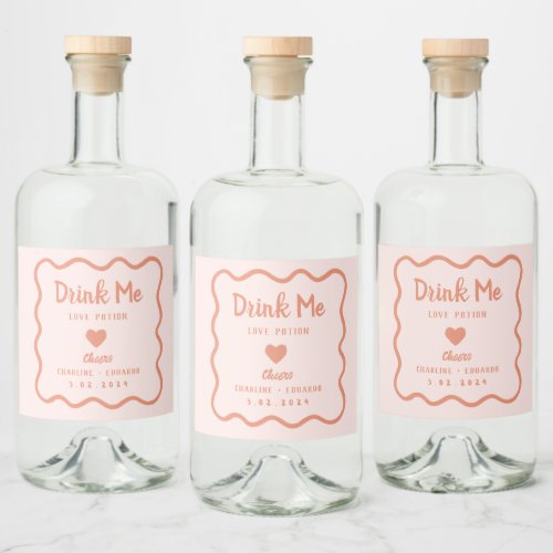 Wavy Pink Pastel Drink me Lovepotion Wedding  Liquor Bottle Label