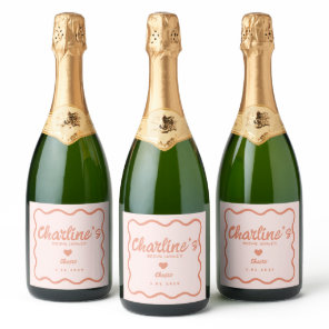 Wavy Pink Pastel Handwriting Retro Bridal Shower Sparkling Wine Label