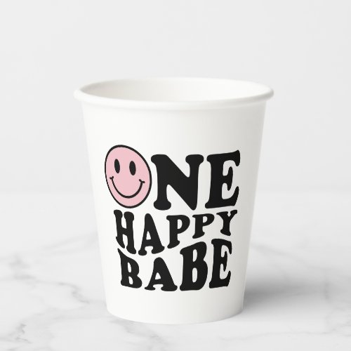 Wavy Pink Preppy Smile One Happy Babe Paper Cups