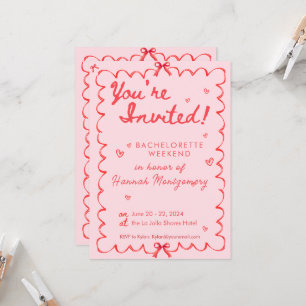 Wavy Pink Red Bachelorette Timeline Invitation