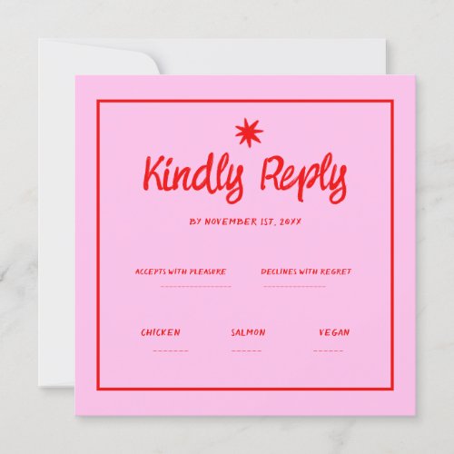 Wavy Pink Red Handwriting Retro Wedding Rsvp  Invitation