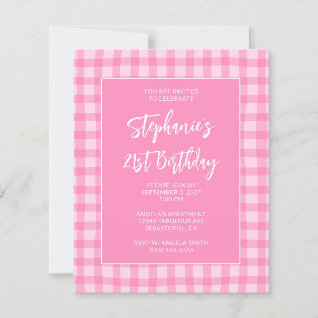 Wavy Pink Summer Gingham Bold 21st Birthday (Front)