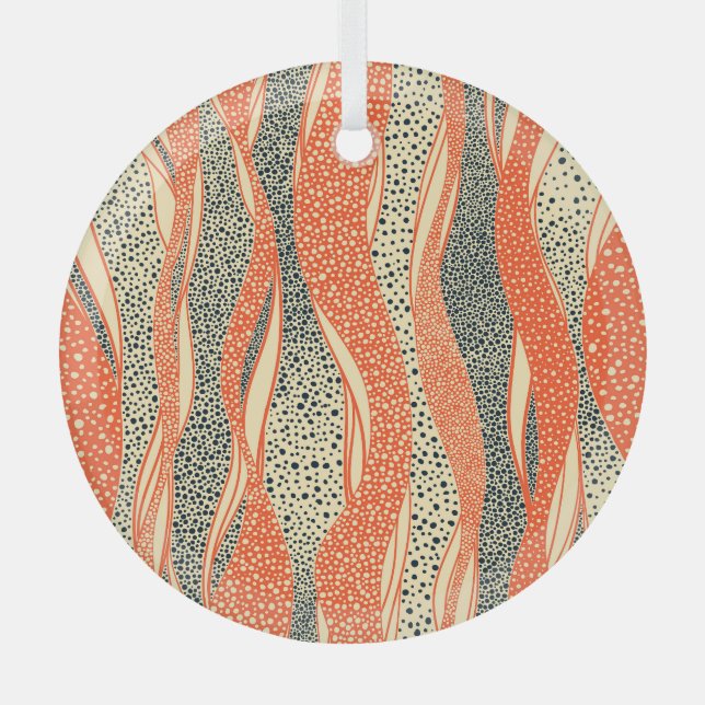 Wavy polka dot, hand-drawn pattern. glass ornament (Front)