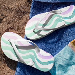 Wavy purple and green watercolor lines flip flops