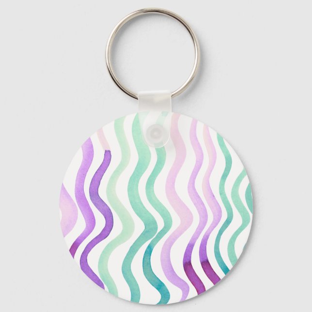 Wavy purple and green watercolor lines keychain (Front)