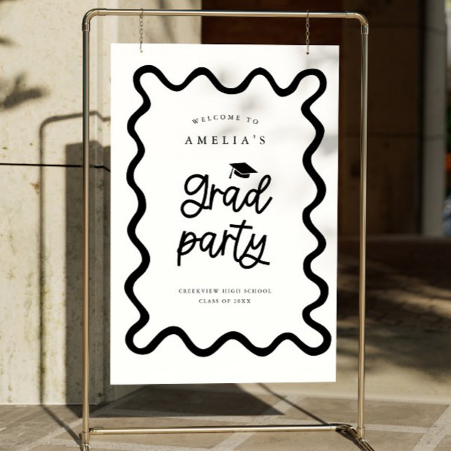 Wavy Quirky Frame White Grad Party  Foam Board (Creator Uploaded)