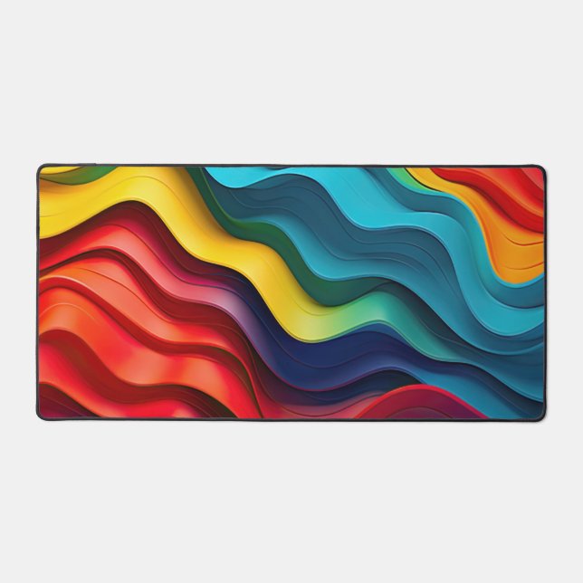 Wavy rainbow colors background desk mat (Front)