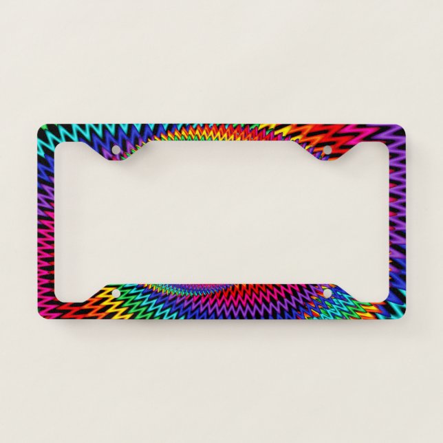 Wavy Rainbow Fractal License Plate Frame (Front)