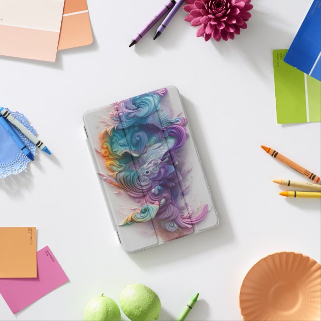 Wavy Rainbow Pastels AI Art iPad Mini Cover (In Situ)