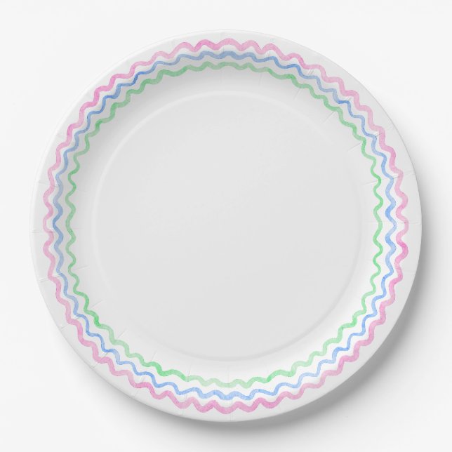 Wavy rainbow preppy  paper plates (Front)