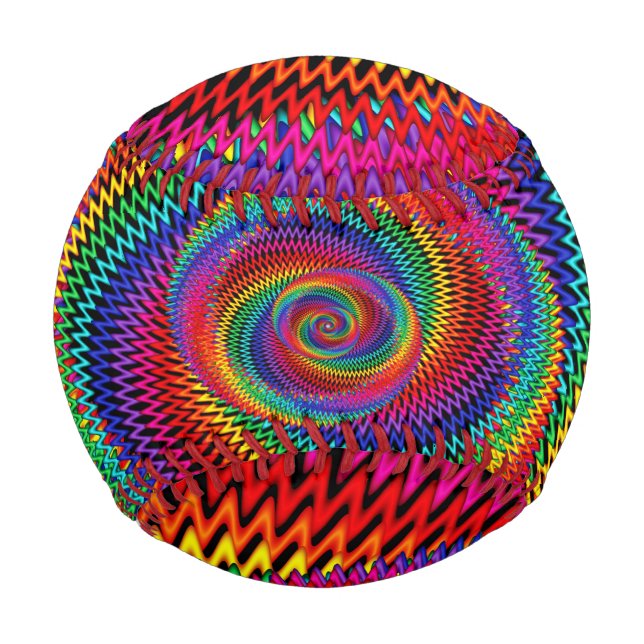 Wavy Rainbow Spiral Fractal Baseball (Front)