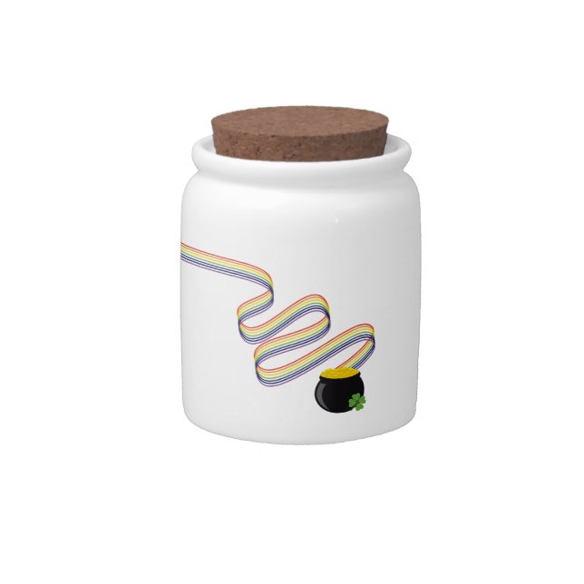 Wavy Rainbow Stripes Leading to Pot of Gold Candy Jar (Front)