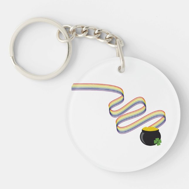 Wavy Rainbow Stripes Leading to Pot of Gold Keychain (Front)