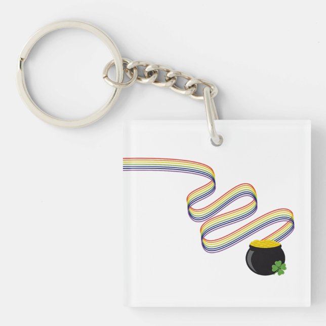 Wavy Rainbow Stripes Leading to Pot of Gold Keychain (Front)