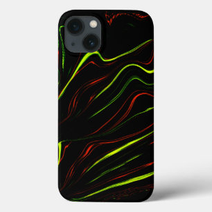 Wavy red and green long strokes, black background iPhone 13 case