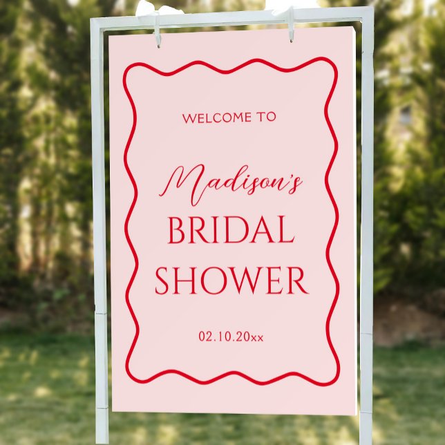 Wavy Red and Pink Valentines Bridal Shower Welcome Foam Board (Creator Uploaded)