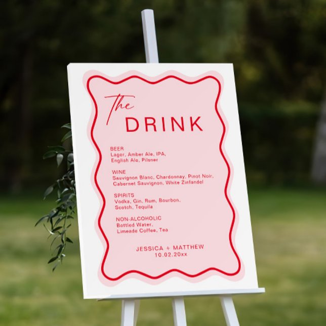 Wavy Red and Pink Wedding Bar Menu Sign (Creator Uploaded)