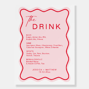 Wavy Red and Pink Wedding Bar Menu Sign