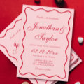Wavy Red and Pink Wedding Invitation | Zazzle