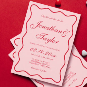 Wavy Red and Pink Wedding Invitation