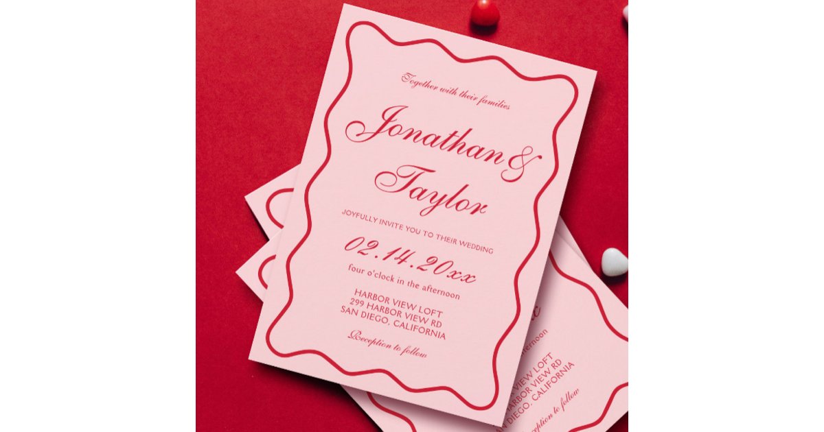 Wavy Red and Pink Wedding Invitation | Zazzle