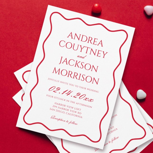 Wavy Red and Pink Wedding Theme Invitation (Creator Uploaded)