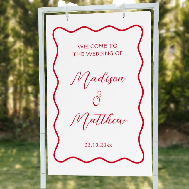 Wavy Red and Pink Wedding Theme Welcome Foam Board (Creator Uploaded)