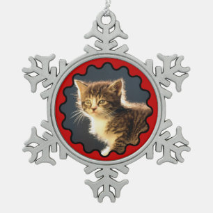 Wavy Red Border Photo Snowflake Ornament