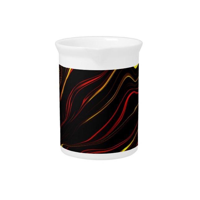 Wavy red gold long strokes on black background beverage pitcher (Front)