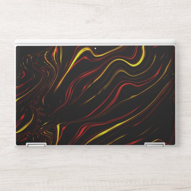 Wavy red gold long strokes on black background HP laptop skin (Front)