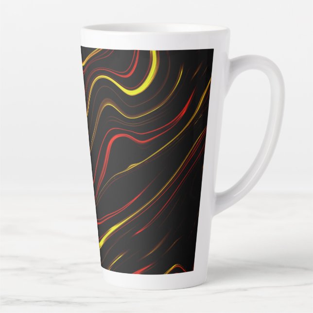Wavy red gold long strokes on black background latte mug (Right)