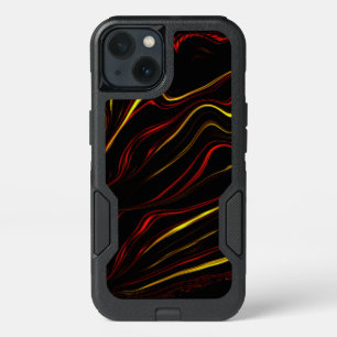 Wavy red gold long strokes on black background iPhone 13 case