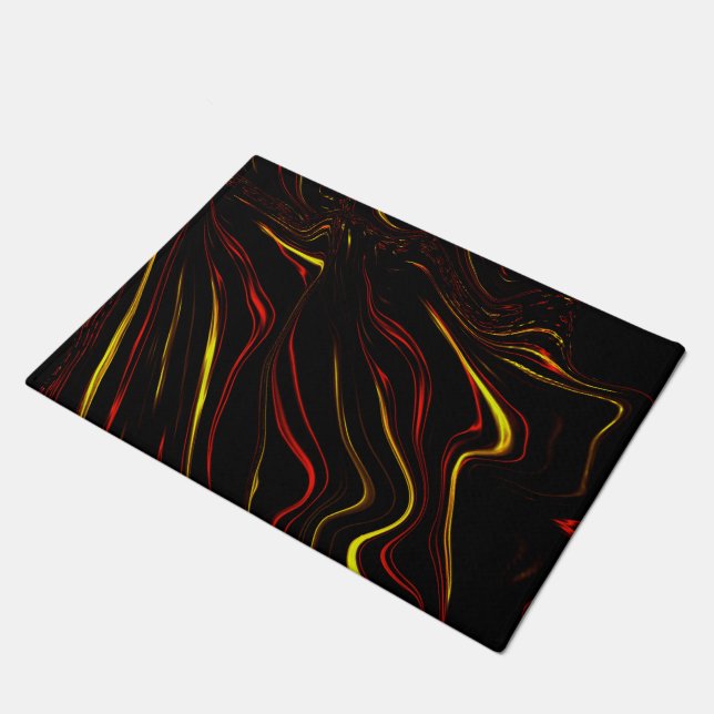 Wavy red gold long strokes on dark background doormat (Angled)