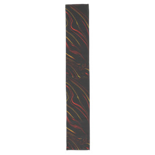 Wavy red gold long strokes on dark background table runner