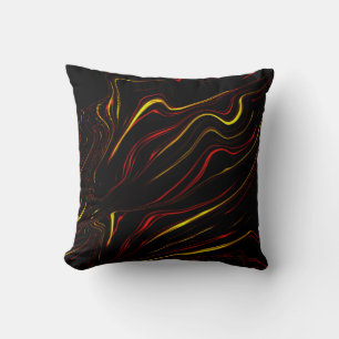 Wavy red gold long strokes on dark background throw pillow