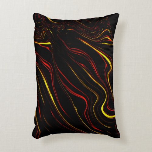 Wavy red gold long traces on black background accent pillow