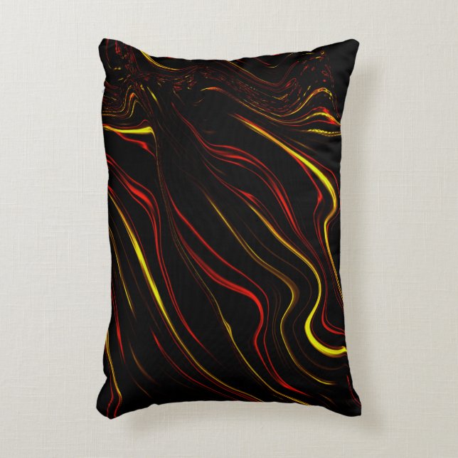 Wavy red gold long traces on black background accent pillow (Front(Vertical))