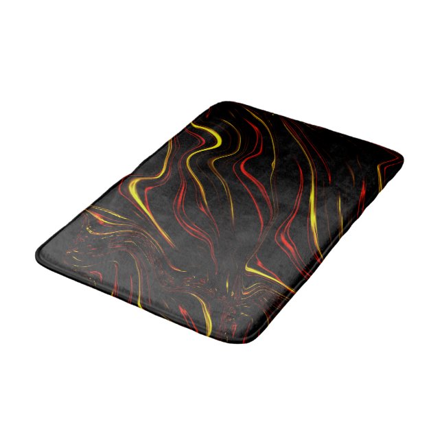 Wavy red gold long traces on black background bath mat (Angled)
