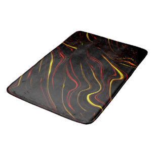 Wavy red gold long traces on black background bath mat