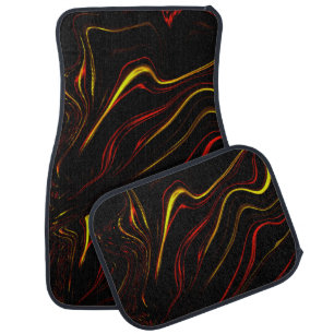 Wavy red gold long traces on black background car floor mat